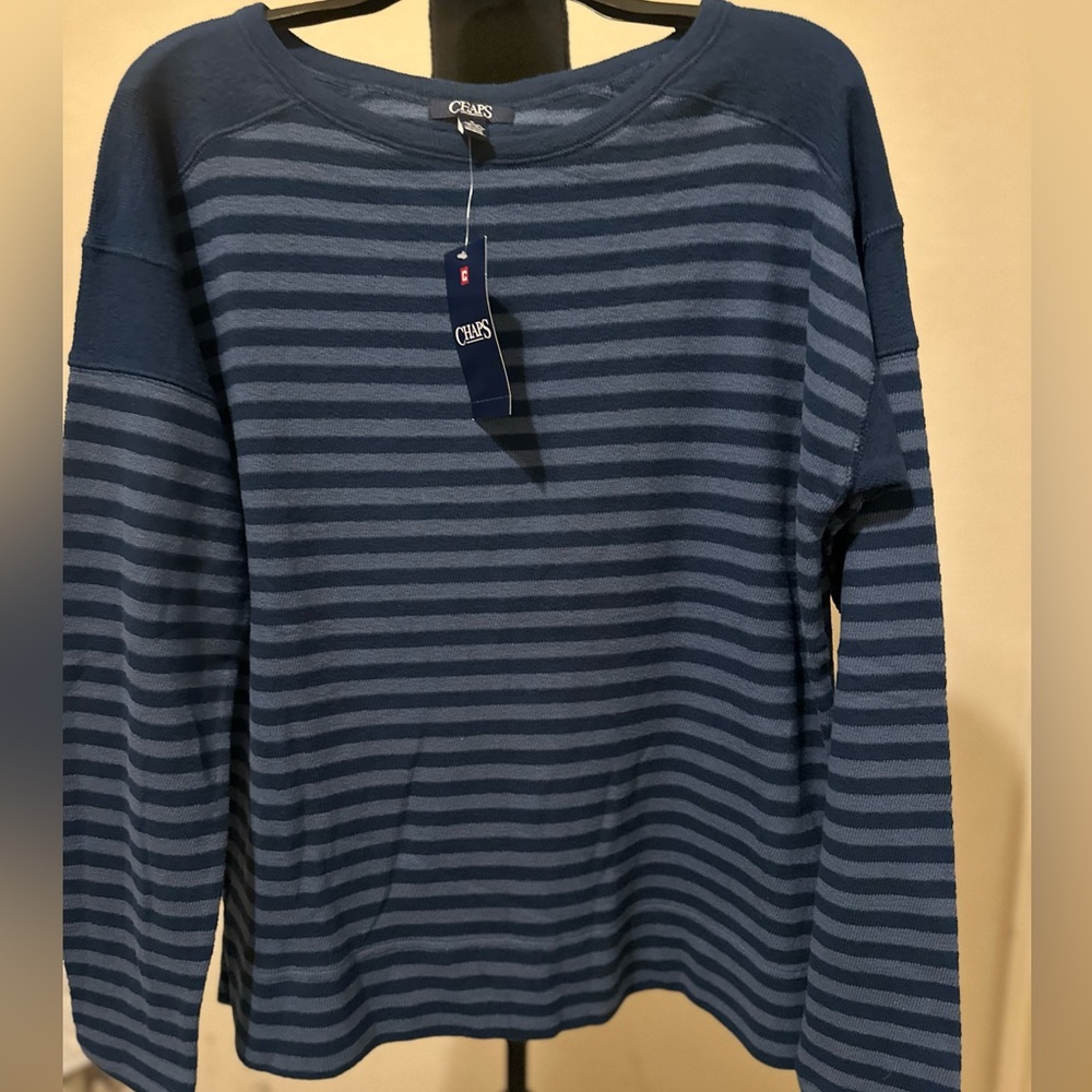 CHAPS Womens‎ Long Sleeve Color Block Blue Top Size M. NWT